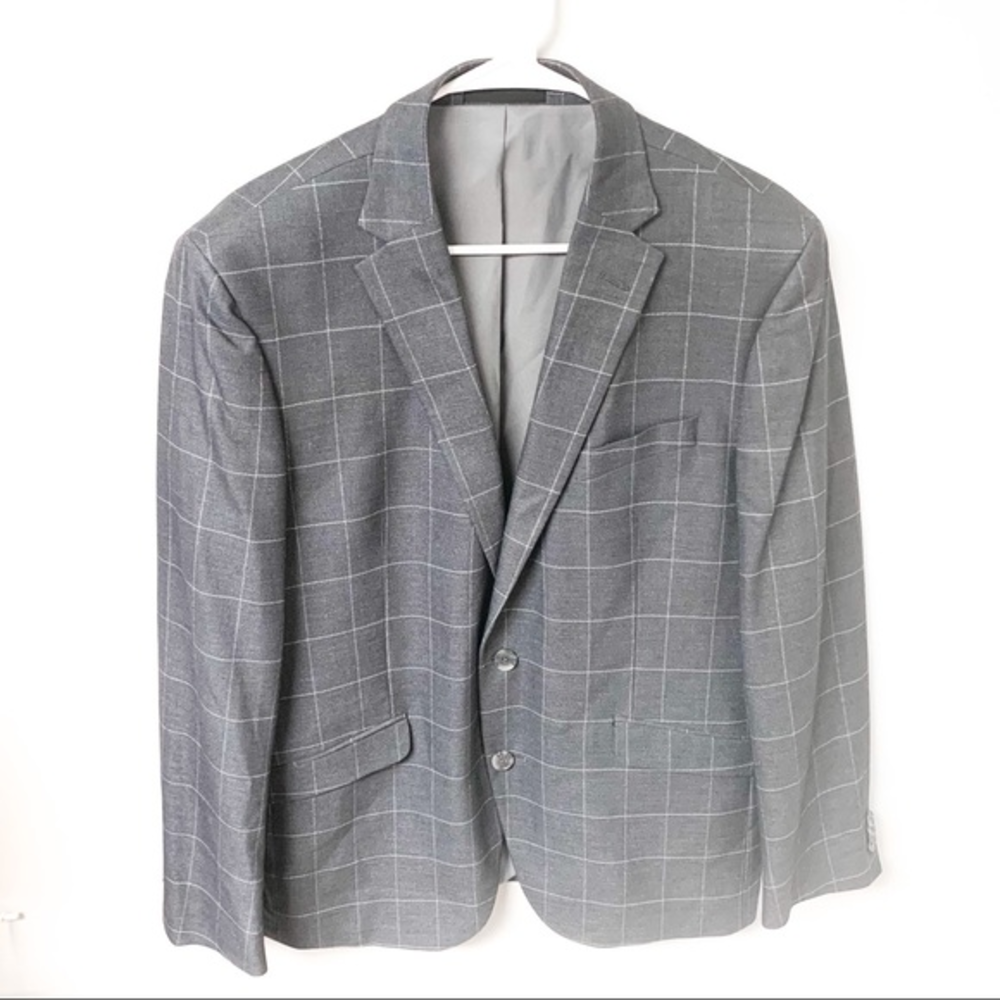 NWOT Kenneth Cole Reaction Plaid‎ Checked Gray Suit Jacket Blazer Size 42R